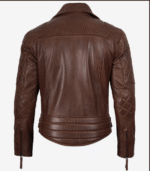 Men's Quilted Asymmetrical Cognac Leather Biker Fashion Jacket - Image 2