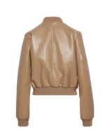 Women’s Camel Faux Leather Bomber Jacket - Image 2