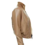 Women’s Camel Faux Leather Bomber Jacket - Image 3