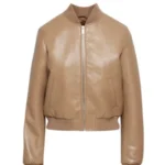 Women’s Camel Faux Leather Bomber Jacket