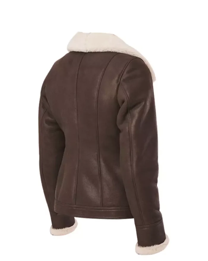 Women Brown B3 RAF Aviator Shearling Jacket - Image 3
