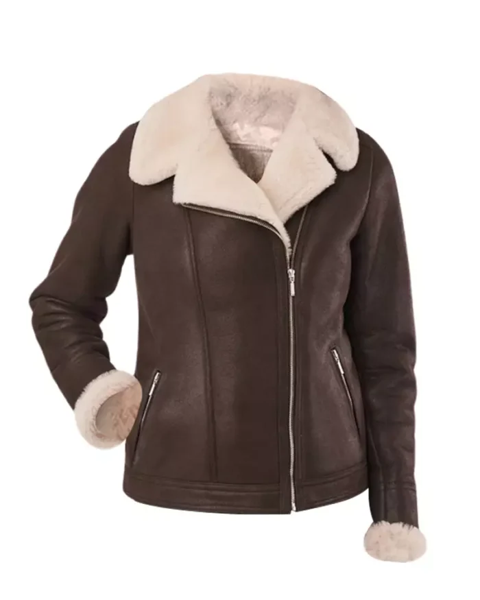 Women Brown B3 RAF Aviator Shearling Jacket - Image 1