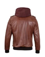 Mens Brown Hooded Stylish Bomber Leather Jacket - Image 3