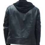 Men Leather Moto Hooded Jacket - Image 2