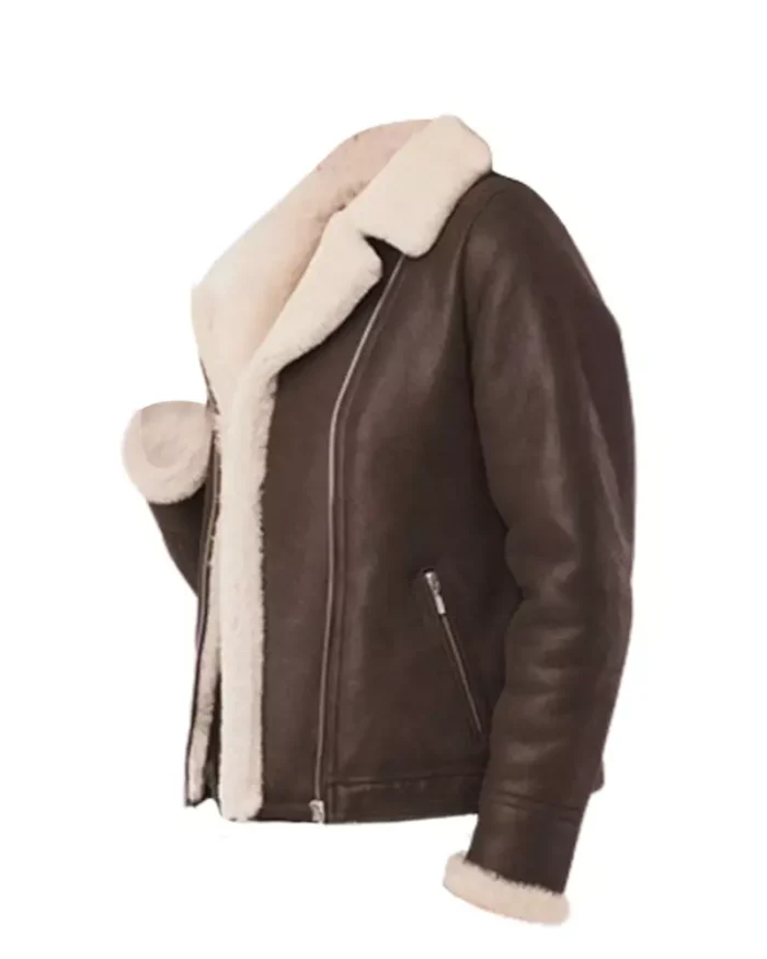 Women Brown B3 RAF Aviator Shearling Jacket - Image 2