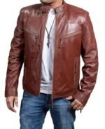 Motorcycle Brown Leather Jacket - Image 3