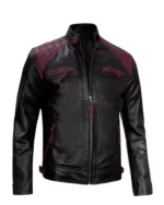 Men Black and Maroon Cafe Racer Jacket - Image 4