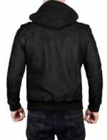 Men Bomber Hood Removable Leather Jacket - Image 3
