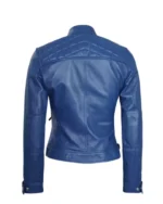 Women Blue Biker Leather Jacket - Image 3