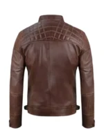 Mens Chocolate Brown Cafe Racer Quilted Leather Jacket - Image 2