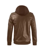 Brown Leather Hooded Rider Jacket - Image 3