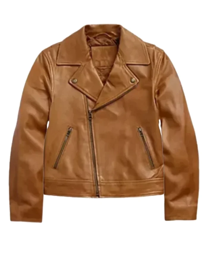 Brown Moto Biker Leather Jacket - Image 1
