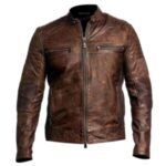 Brown Vintage Cafe Racer Leather Jacket - Image 4