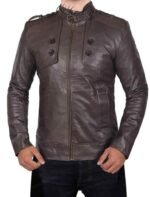 Men’s Brown Bomber Biker Jacket - Image 3