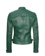 Women Green Biker Leather Jacket - Image 3