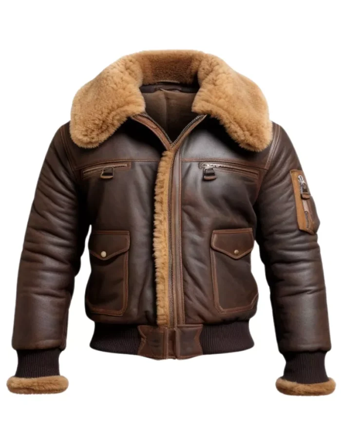 Men Aviator Fur Shearling Leather Jacket - Image 1