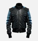 Men’s Black & Blue Bomber Leather Jacket