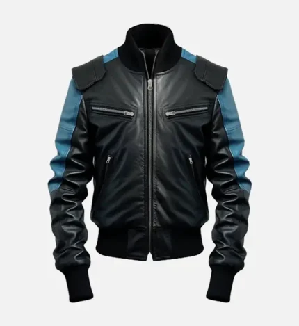 Men’s Black & Blue Bomber Leather Jacket