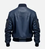 Men’s Blue Flight Bomber Leather Jacket - Image 2