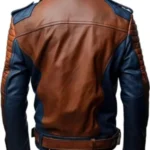 Mens Blue and Brown Leather Jacket - Image 2