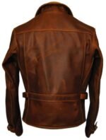 Mens Brando Cafe Racer Motorcycle Leather Jacket - Image 3
