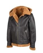 Men Brown B3 Bomber Jacket with Hood - Image 3