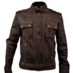 Men Brown Slim Fit Leather Moto Jacket - Image 2