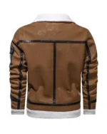 Men’s Brown White Shearling Leather Jacket - Image 3