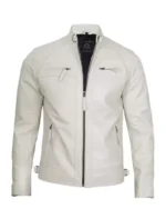 Mens Classic Cafe Racer Biker Quilted Leather Jacket