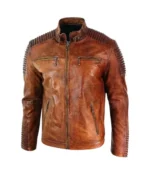 Men Quilted Distressed Brown Jacket