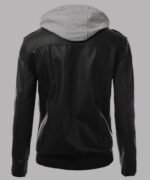 Mens Black Leather Hooded Jacket - Image 2