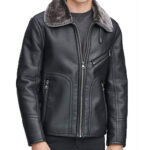 Men’s Black Leather Fur Jacket - Image 3