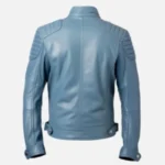 Men’s Blue Cafe Racer Leather Jacket - Image 2
