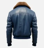 Men Blue Flight Bomber Leather Jacket - Image 2