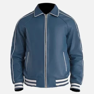 Men’s Blue Leather Varsity Jacket
