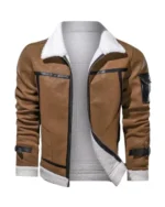 Men’s Brown White Shearling Leather Jacket