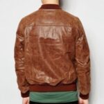 Mens Distressed Brown Bomber Leather Jacket - Image 2