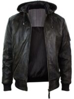 Mens Dark Distressed Brown Hooded Jacket - Image 2