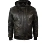 Mens Dark Distressed Brown Hooded Jacket