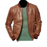 Mens Distressed Brown Bomber Leather Jacket