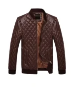 Mens Quilted Brown Cafe Racer Jacket