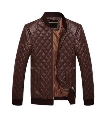 Mens Quilted Brown Cafe Racer Jacket