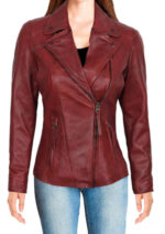 Red Womens Leather Jacket - Image 2