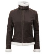 Womens Shearling Brown Jacket - Image 2