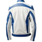 White and Blue Lambskin Biker Jacket - Image 3