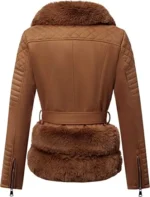 Women Brown Moto Leather Jacket - Image 2