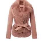 Women Pink Robed Leather Jacket