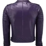 Women Purple Leather Quilted Jacket - Image 3