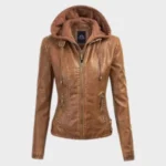 Women Removable Brown Hooded Jacket - Image 2