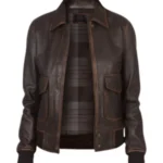 Women A-2 Brown Leather Jacket - Image 3